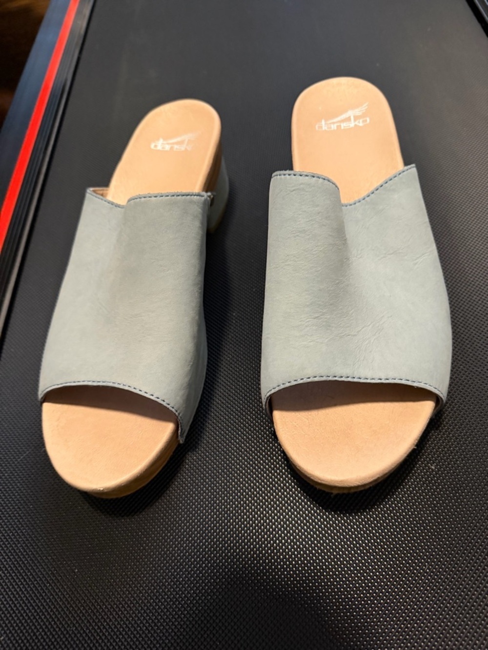 Dansko Women's Slide Mules in Light Blue with Tan Footbed